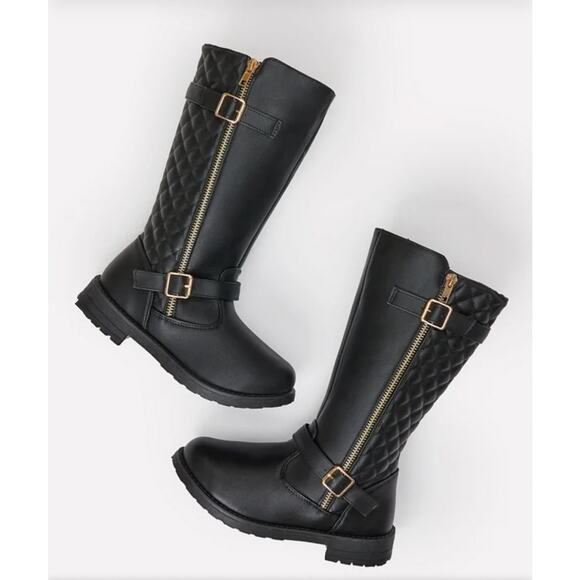 FabKids Black Quilted Riding Boots - Girls Size 4 - Picture 1 of 5